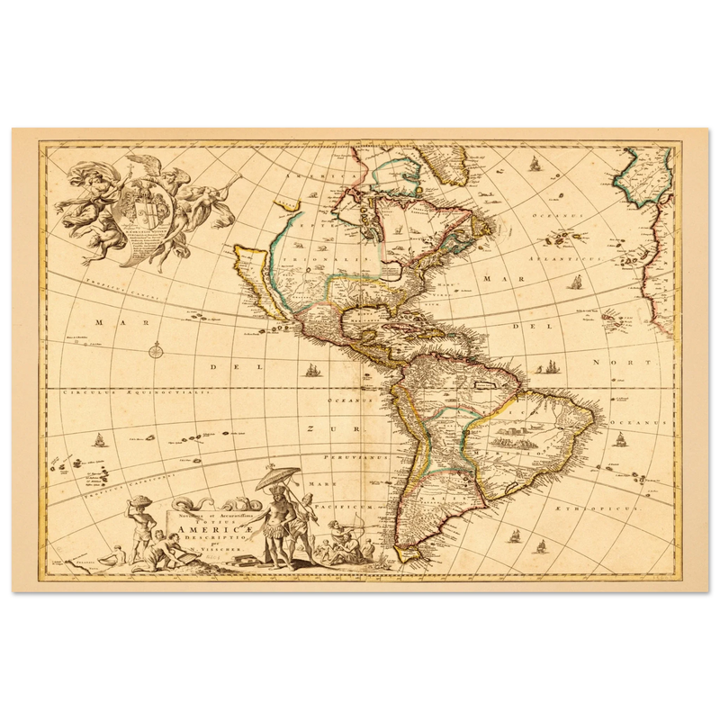 America ancient map. Novissima et accuratissima totius Americae descriptio by Nicolaes Visscher