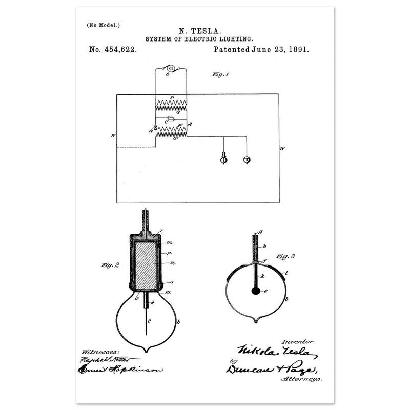 Electric Lighting patent  by Nikola Tesla.