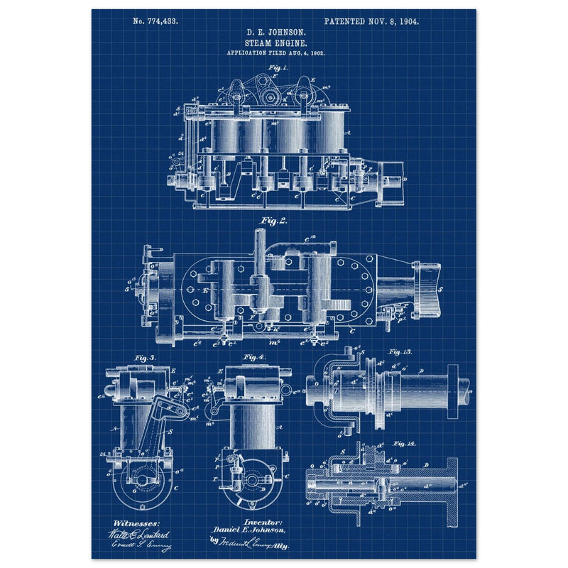 Steam engine patent 1904 by D. E Johnson.