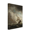 Willem van de Velde A Ship on the High Seas Caught by a Squall, Known as The Gust. Old marine painting. Stormy sea.