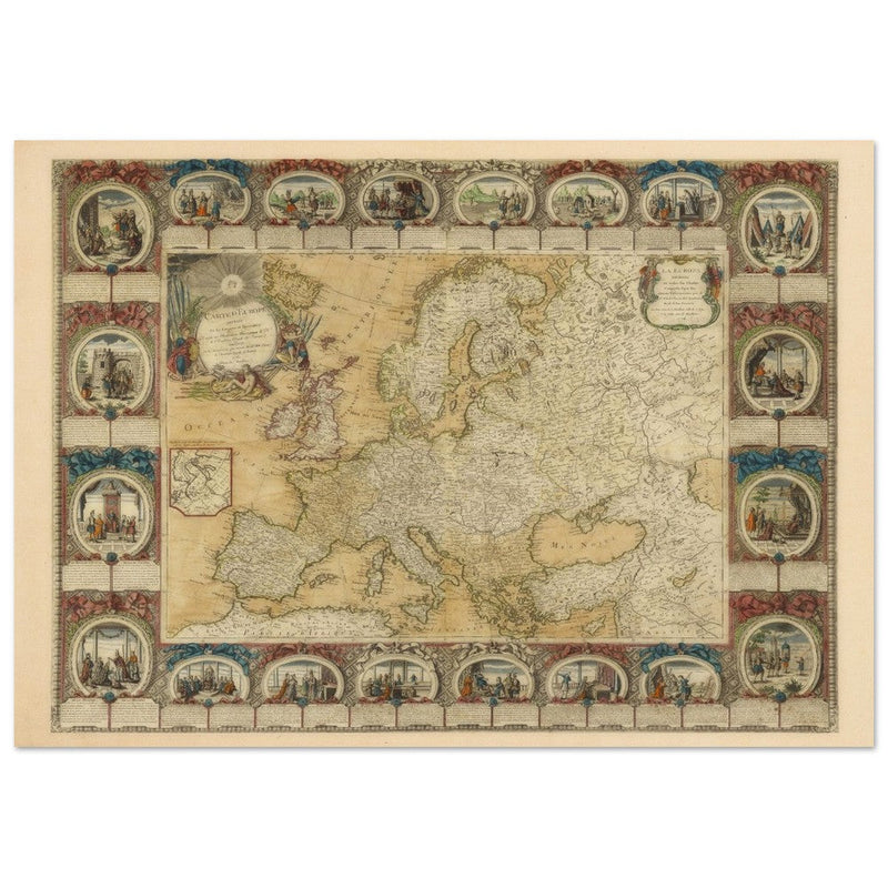 Ancient antique map of Europe. The map is devided in empires and realms.  poster.