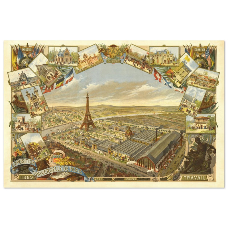 Exposition Universelle de Paris 1889. Eiffel Tower and Paris city view.