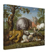 Battle of the beasts painting by Circle of Roelandt Savery  XVII Century.