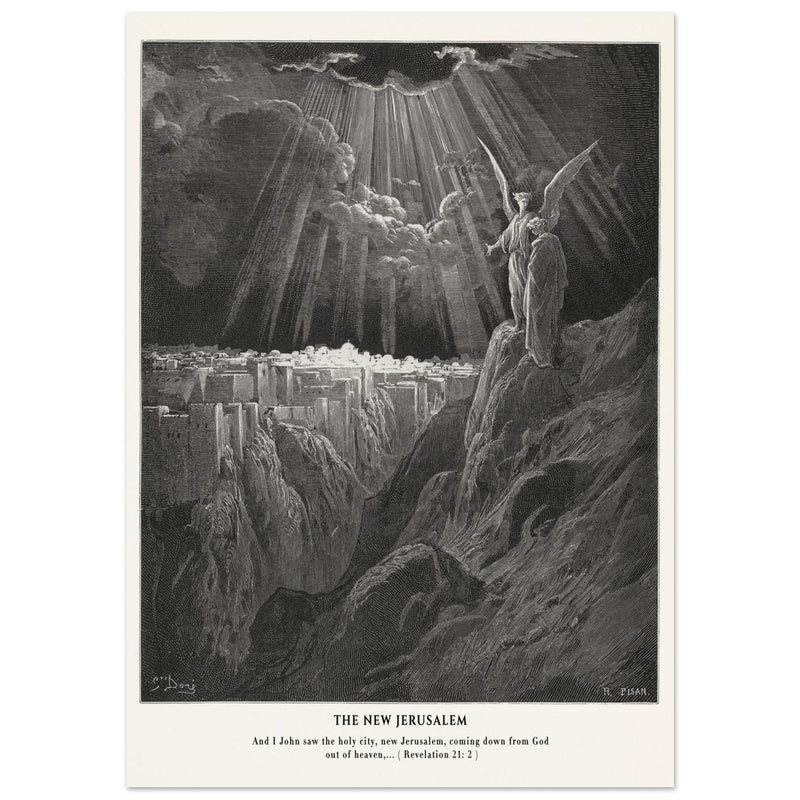 Gustave Dore The Bible engraving print . The New Jerusalem illustration .