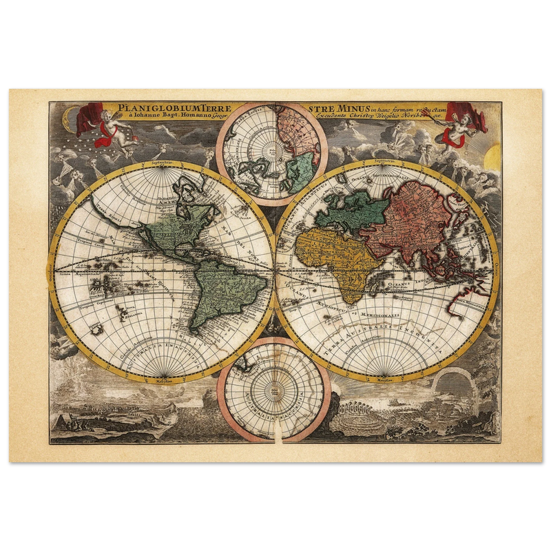 Ancient world map Planiglobium Terrestre Minus in hanc formam redactam by Johann Baptist Homann
