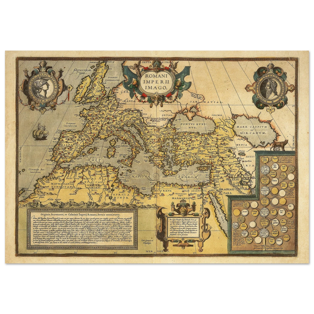 Old map of the Roman empire . Poster vintage reproduction of a map of 1579.