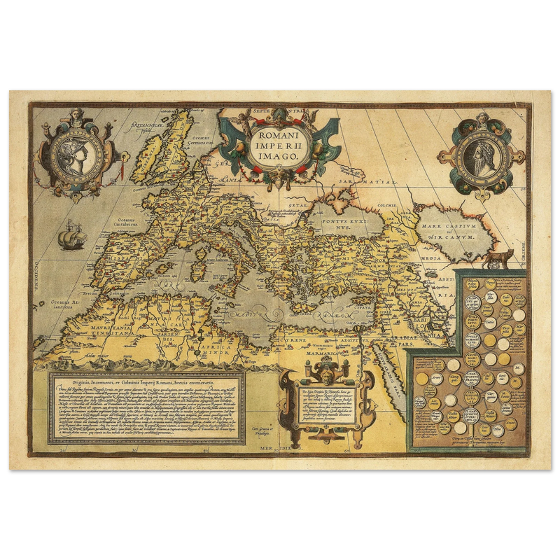 Old map of the Roman empire . Poster vintage reproduction of a map of 1579.