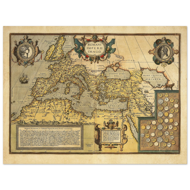 Old map of the Roman empire . Poster vintage reproduction of a map of 1579.