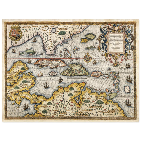 Ancient map of Florida, West Indies and the Caribbean sea by Theodor de Bry