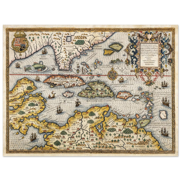Ancient map of Florida, West Indies and the Caribbean sea by Theodor de Bry