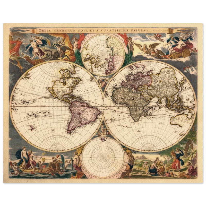 Old world map Orbis Terrarum Nova et Accuratissima Tabula by Nicolaes Visscher 1658.