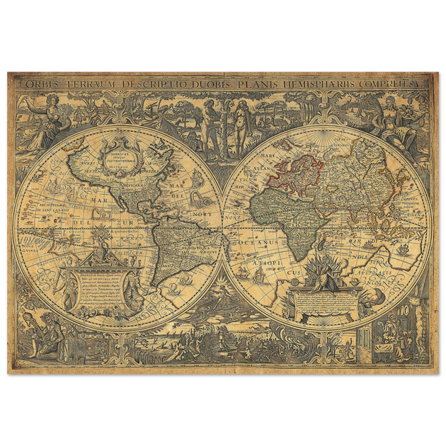 Orbis terrarum typus de integro multis in locis emendatus by cartographer Petrus Plancius World map