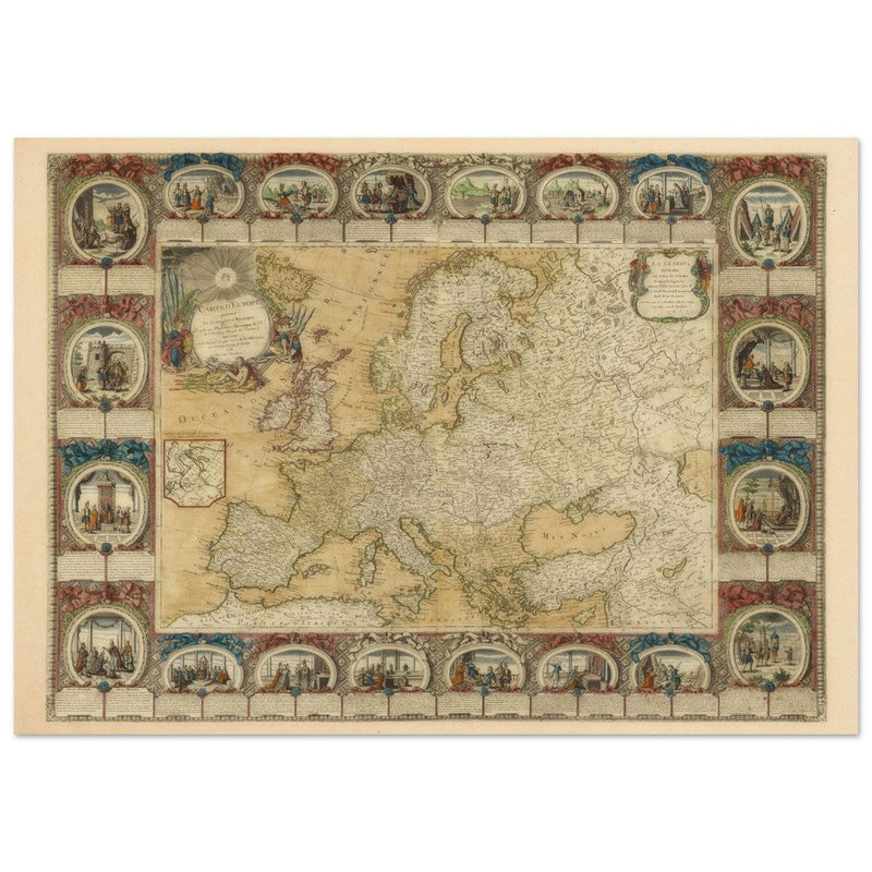 Ancient antique map of Europe. The map is devided in empires and realms.  poster.