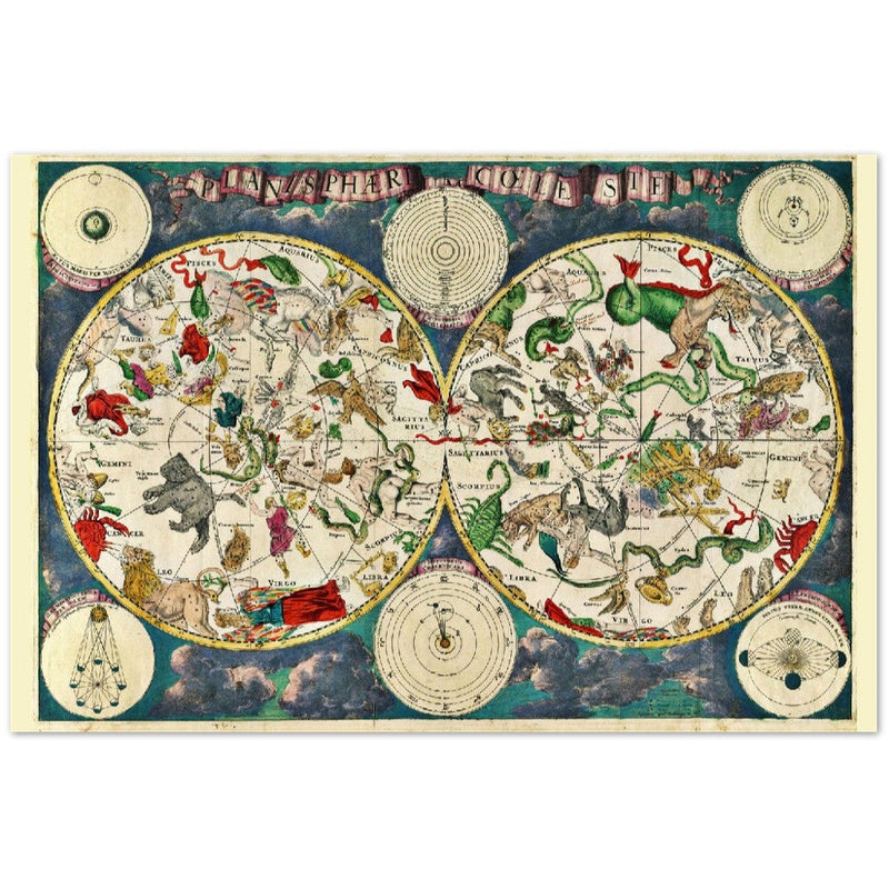 Old celestial zodiac map Planisphæri Coeleste de Wit, by Frederik de Wit 1670