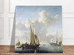 Willem van de Velde Ships before the coast. Marine landscape painting.