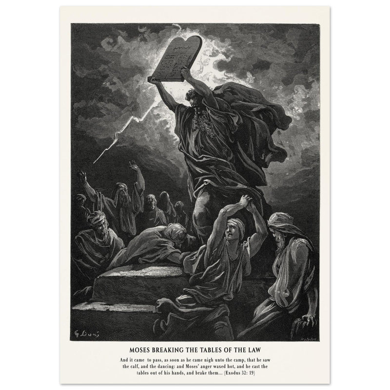 Gustave Dore The Bible engraving print . Moses breaking the Tables of the Law .