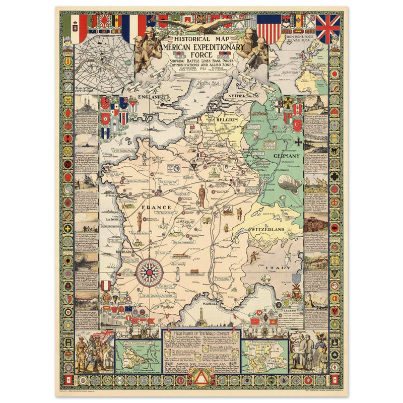 Historical Map of the American Expeditionary Force World War I by Ezra C. Stiles and Paul C. Bowman
