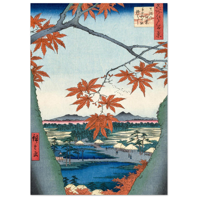 Maple Trees at Mama, Tekona Shrine and Tsugi Bridge by Utagawa Hiroshige