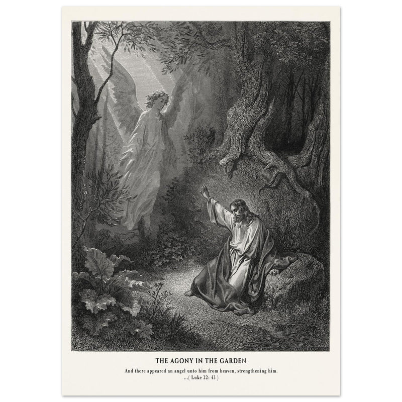 Gustave Dore The Bible engraving print . The Agony in the garden illustration .