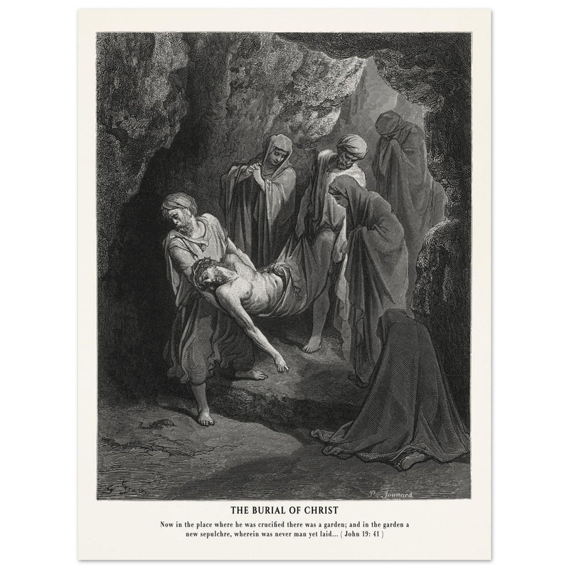 Gustave Dore The Bible engraving print . The Burial of Christ illustration .