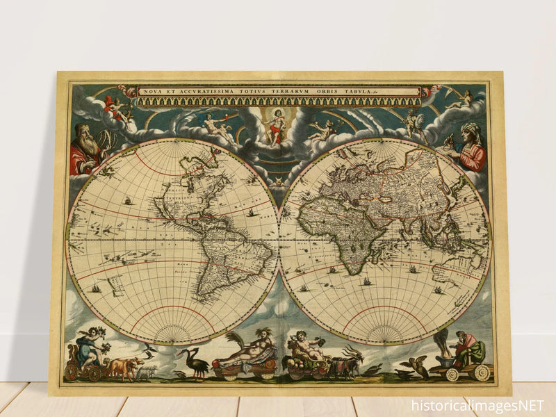 World map Nova et Accuratissima Totius Terrarum Orbis Tabula by Joan Blaeu