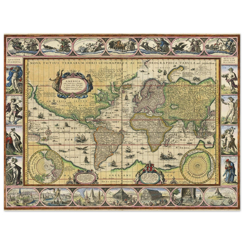 Old ancient map Nova Totius Terrarum Orbis Geographica ac Hydrographica Tabula by Willem Janszoon Blaeu .
