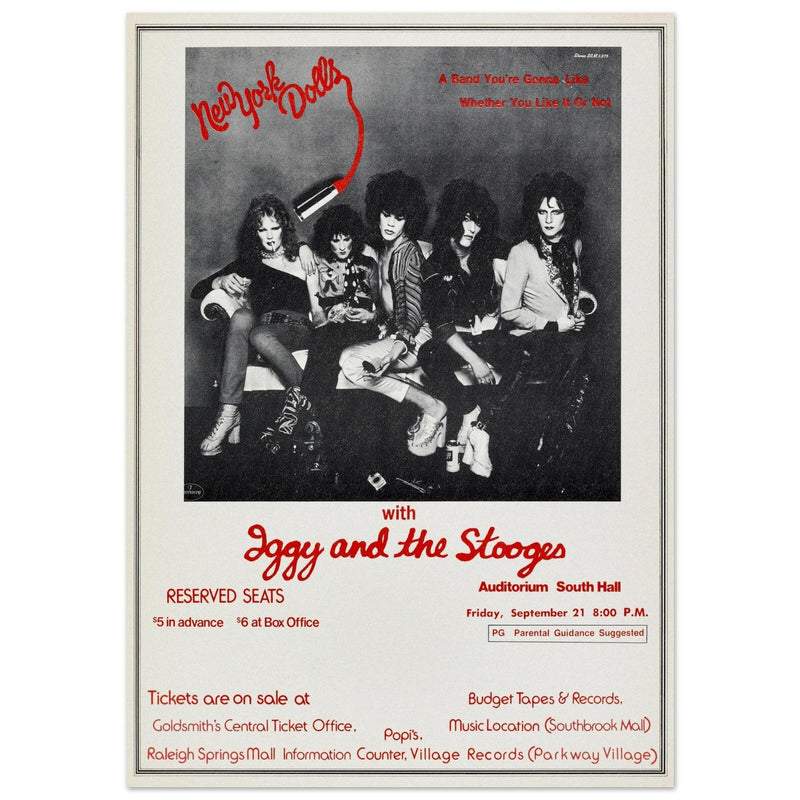 Iggy and the Stooges vintage concert poster. Performance in Memphis in 1973.