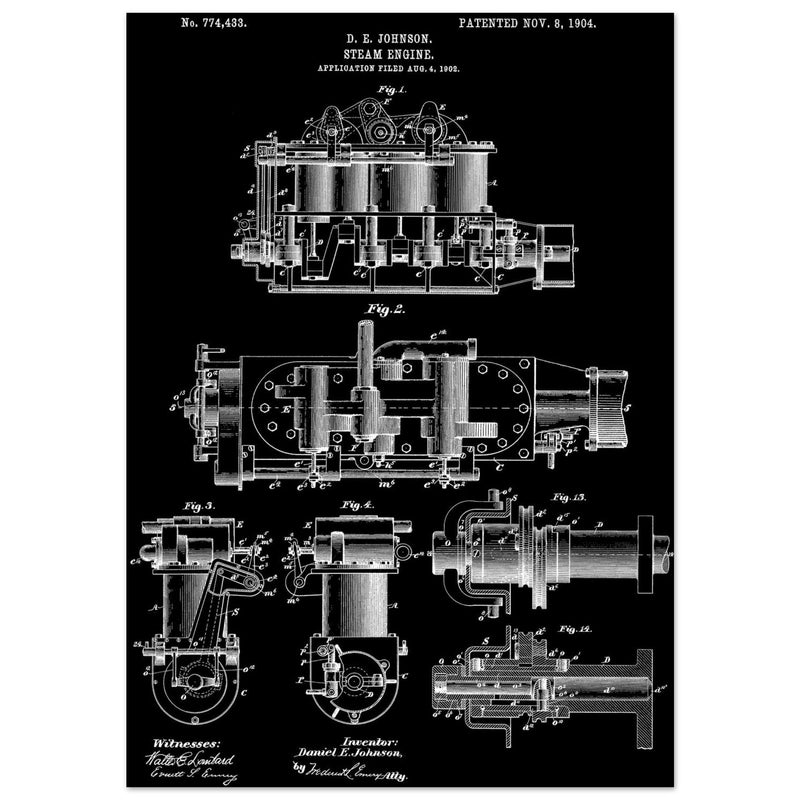 Steam engine patent 1904 by D. E Johnson.
