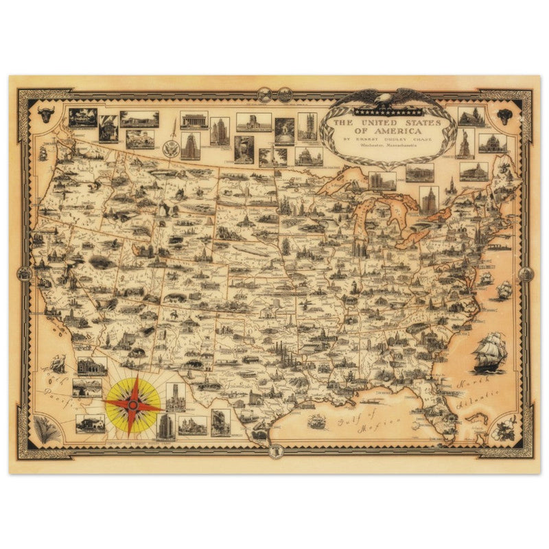 Pictorial old map of the United States of America by Ernest Dudley Chase