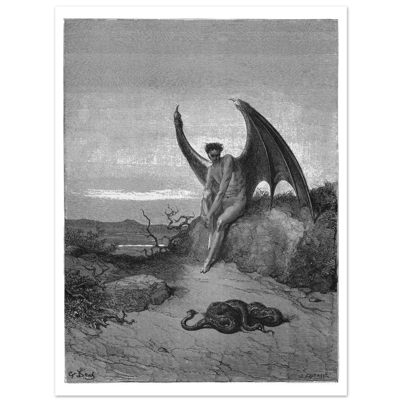 Gustave Dore Paradise Lost engraving . Satan and the serpent.