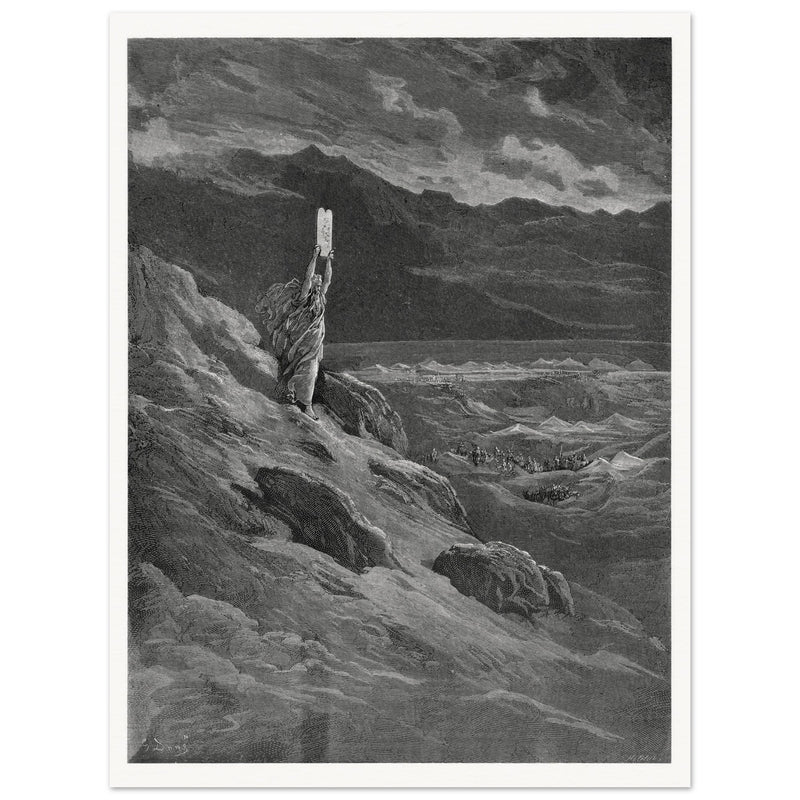 Gustave Dore Paradise Lost engraving . Moses and the stone tablets.