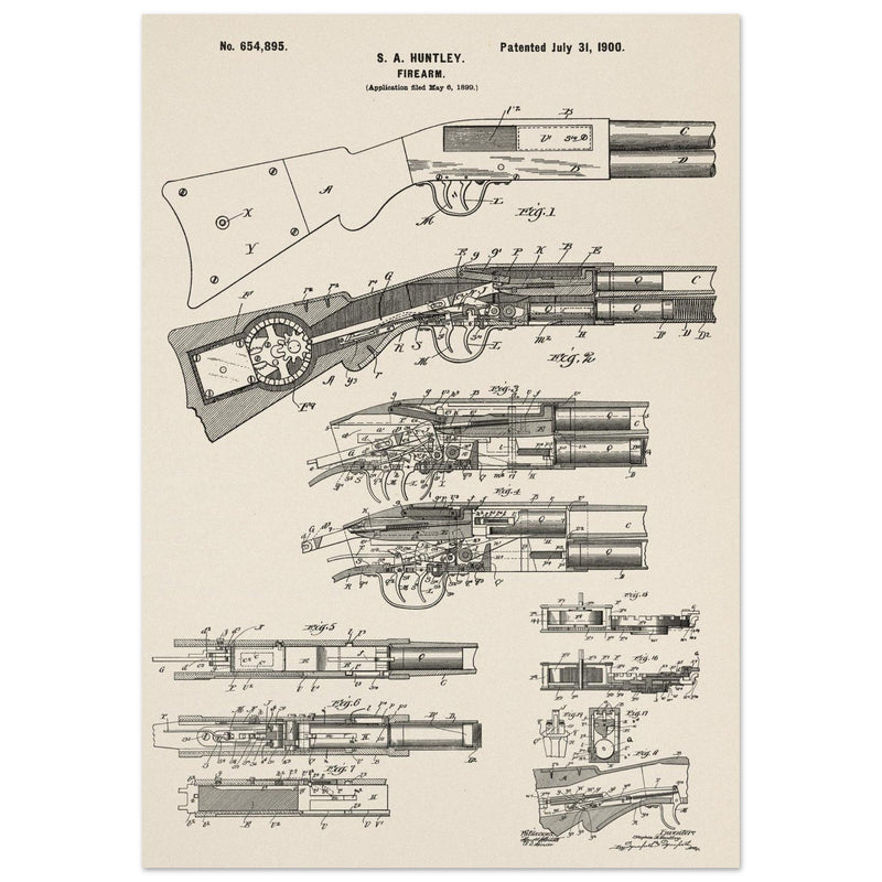 Firearm historic patent 1900. Matte paper
