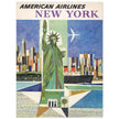 New York City vintage travel advertising poster for American Airlines. Statue of Liberty