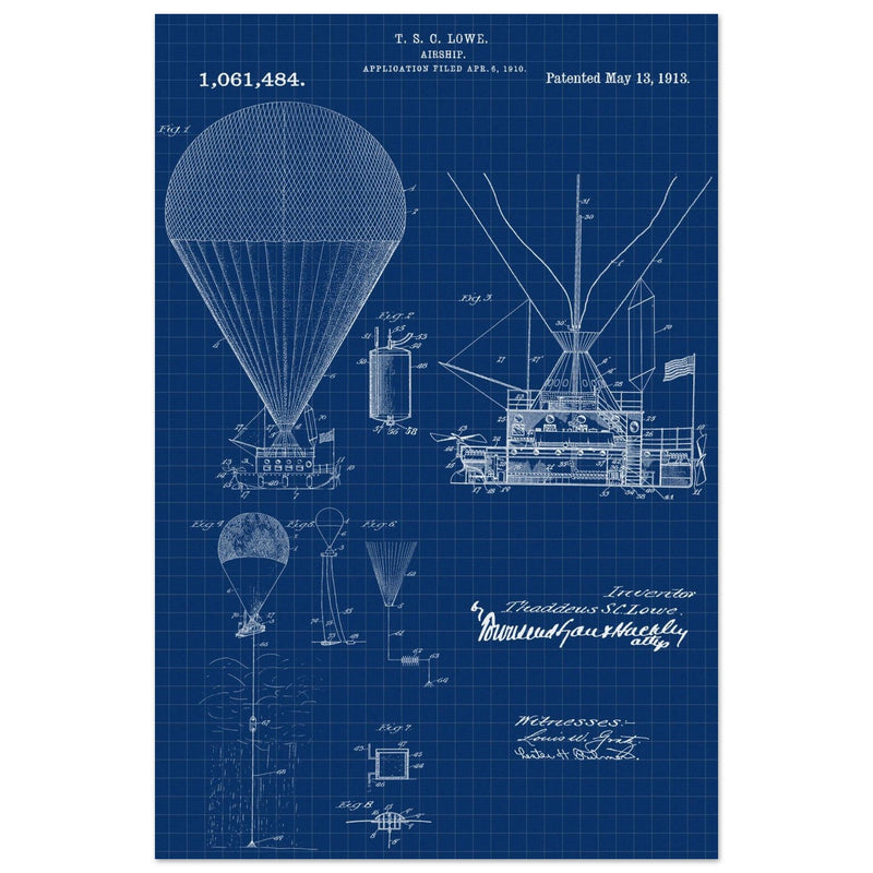 Airship patent illustration by T S C Lowe. Air Balloon