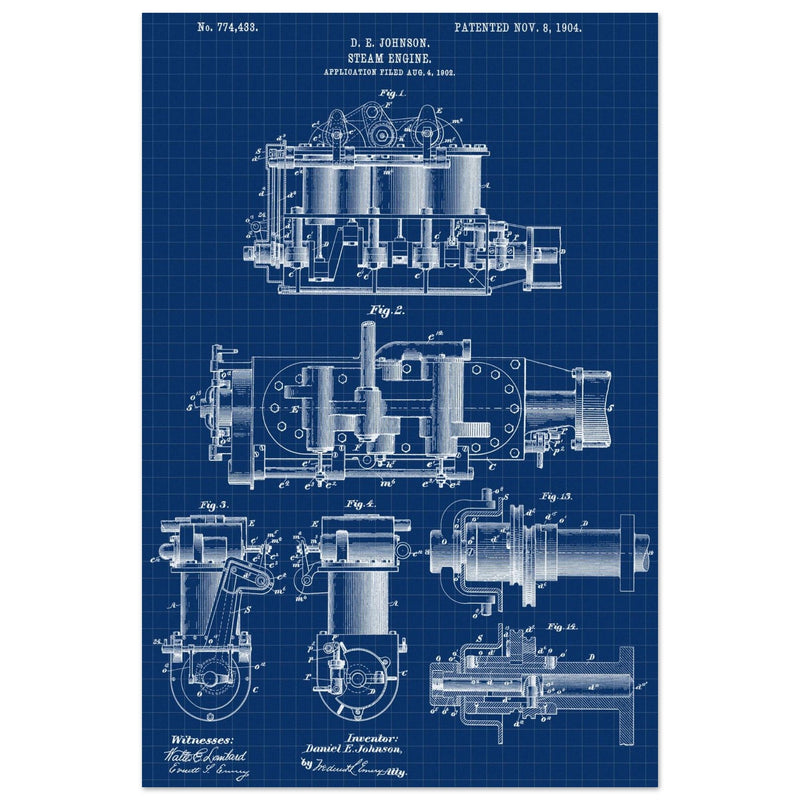 Steam engine patent 1904 by D. E Johnson.