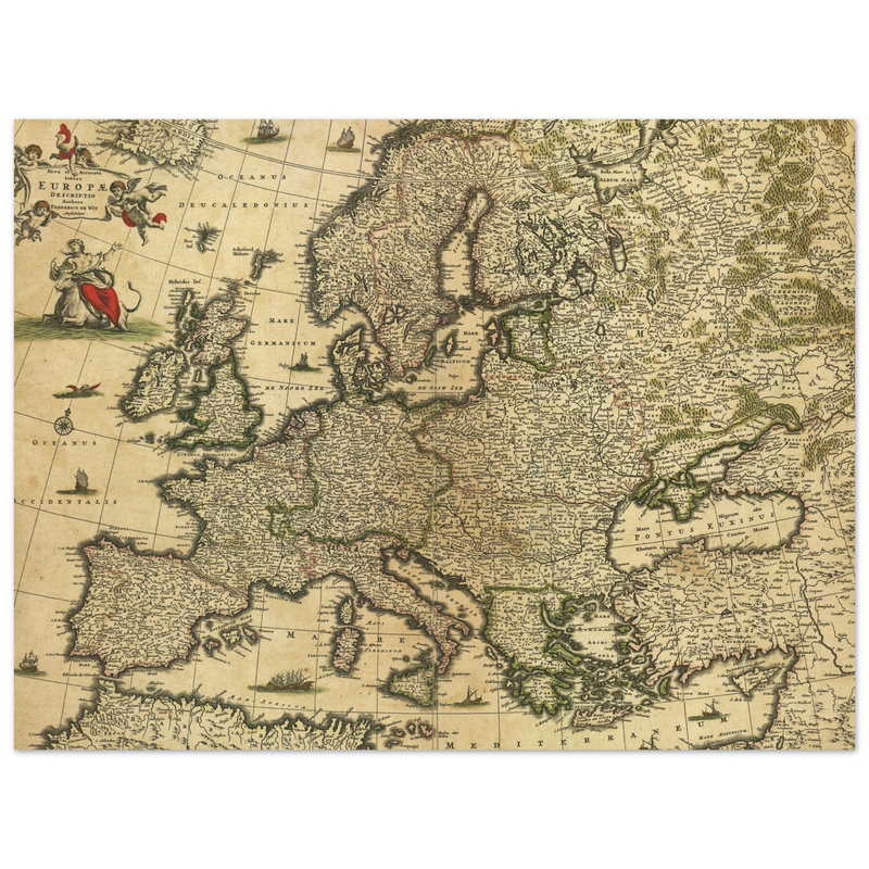 Ancient map of Europe. Nova et Accurata Totius Europae Descriptio by Frederik de Wit