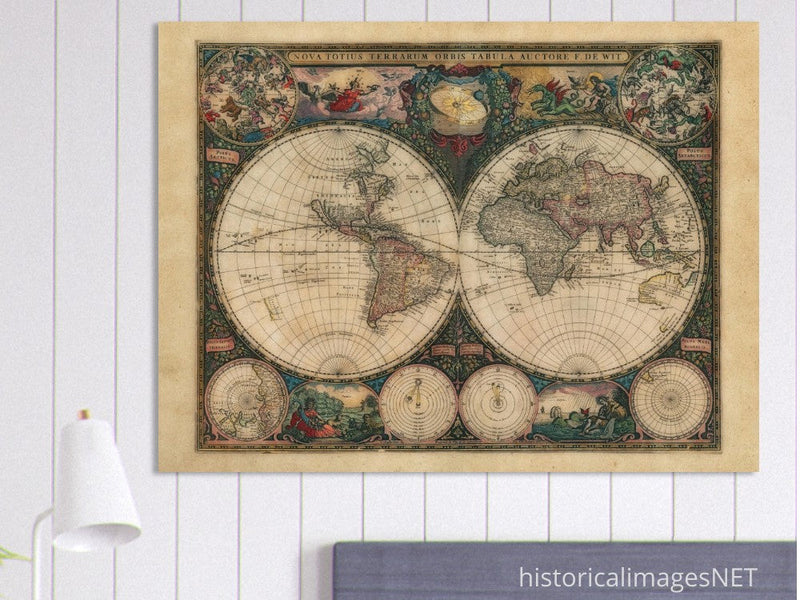 Double hemisphere old world map by Frederik de Wit. Nova Totius Terrarum Orbis Tabula