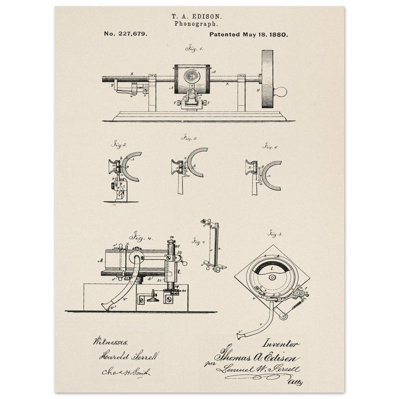 The Phonograph patentby Thomas Alva Edison. Patent 227679