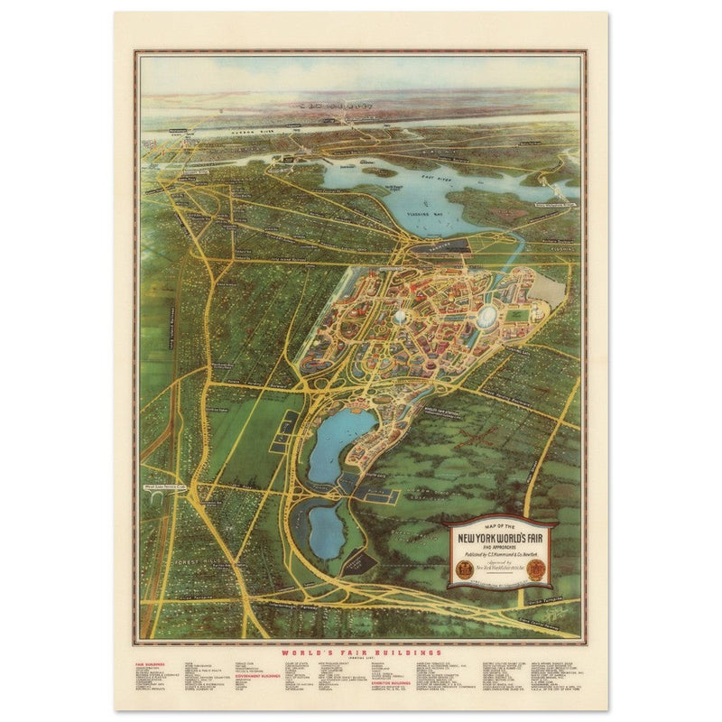 Vintage Map of the New York World's Fair in 1939 and Approaches Aerial view.