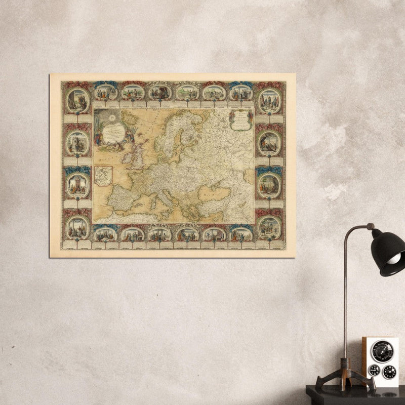 Ancient antique map of Europe. The map is devided in empires and realms.  poster.