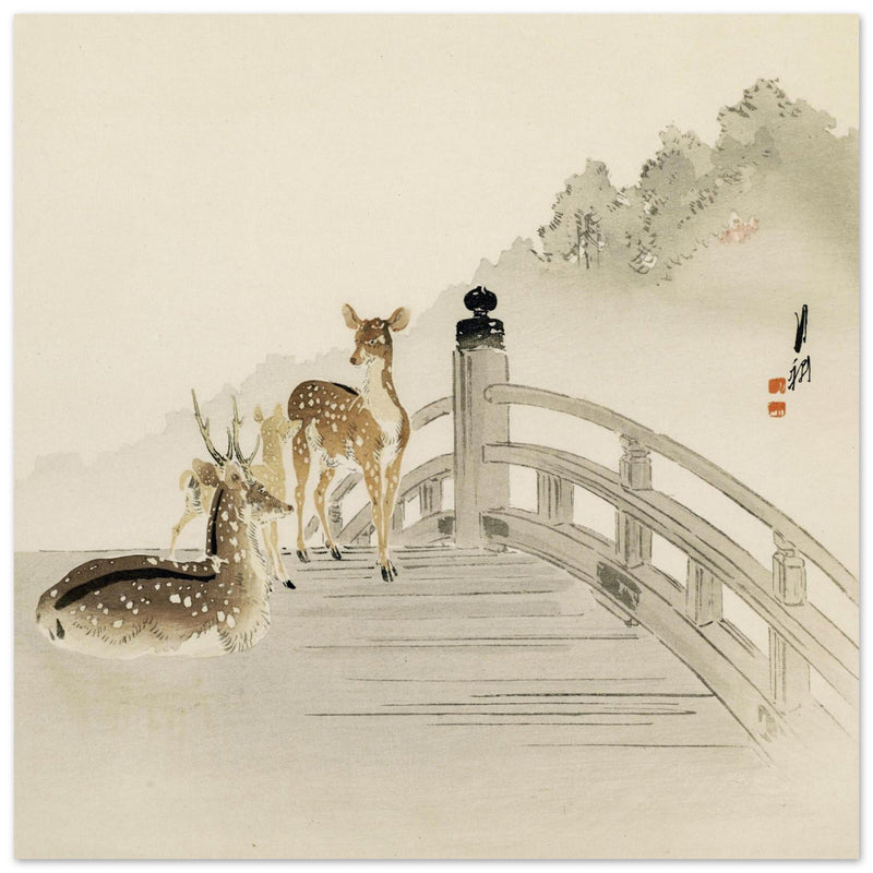 Two Deer On Bridge by Ogata Gekko ca. 1890-1910.