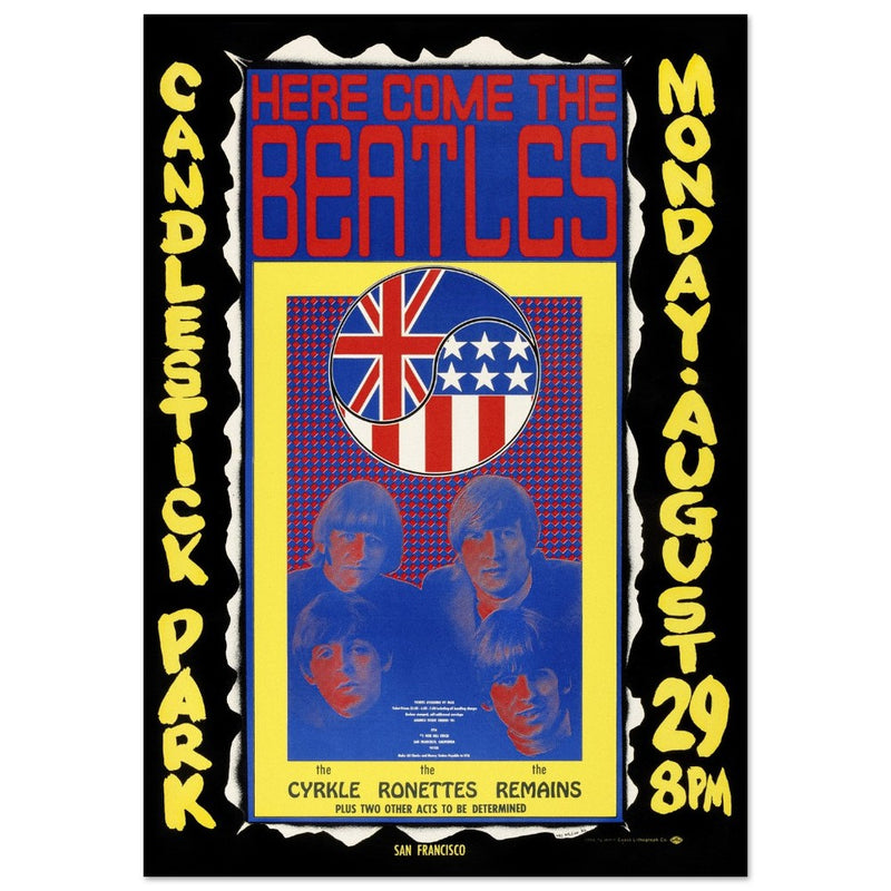 The Beatles concert poster reproduction. Final Concert at Candlestick Park in 1966.