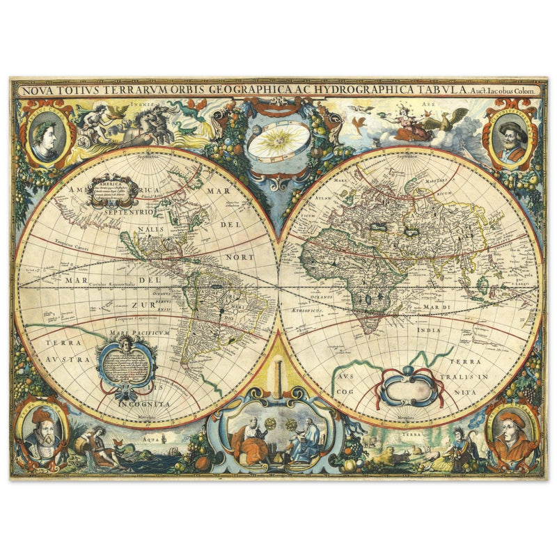 Ancient map of the world XVII Century Double Hemisphere globe map by Jacob Aertsz.