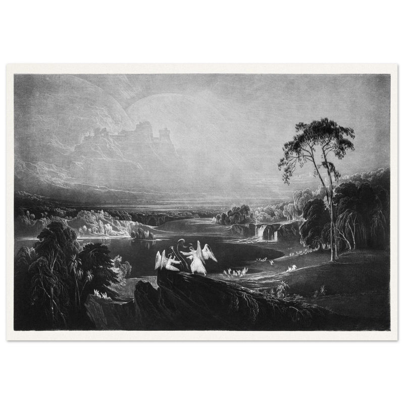 John Martin Paradise Lost Heaven – the Rivers of Bliss. Vintage mezzotint engraving .