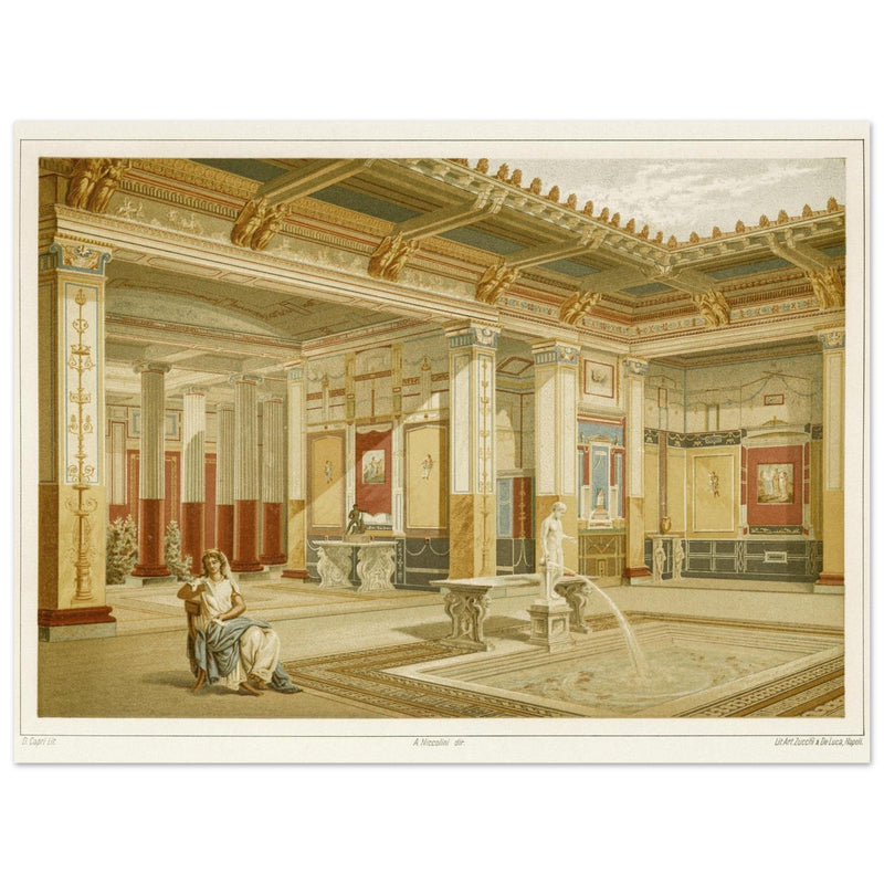 Woman in roman courtyard in Pompeii by D. Capri book project by Fausto and Felice Niccolini.