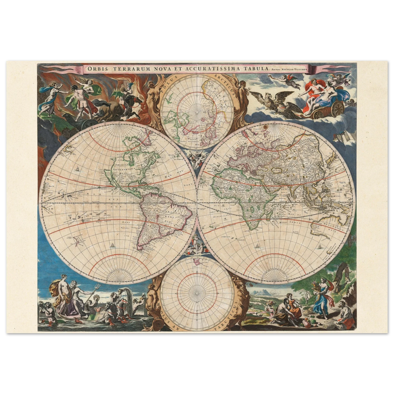 Old world map Orbis Terrarum Nova et Accuratissima Tabula poster by Nicolaes Visscher.