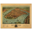 New York City aerial view vintage antique print. Old  with the bird's eye view of Manhattan.