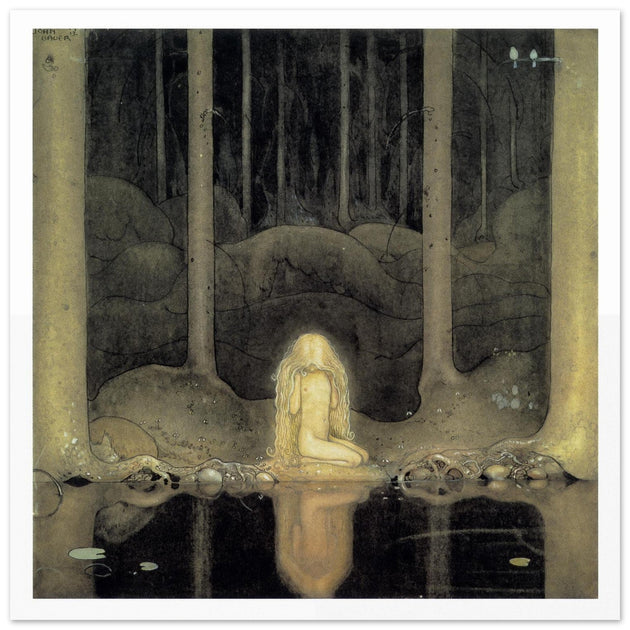 John Bauer vintage illustration print . From the fairy tale Leap the Elk and the Little Princess Cottongrass