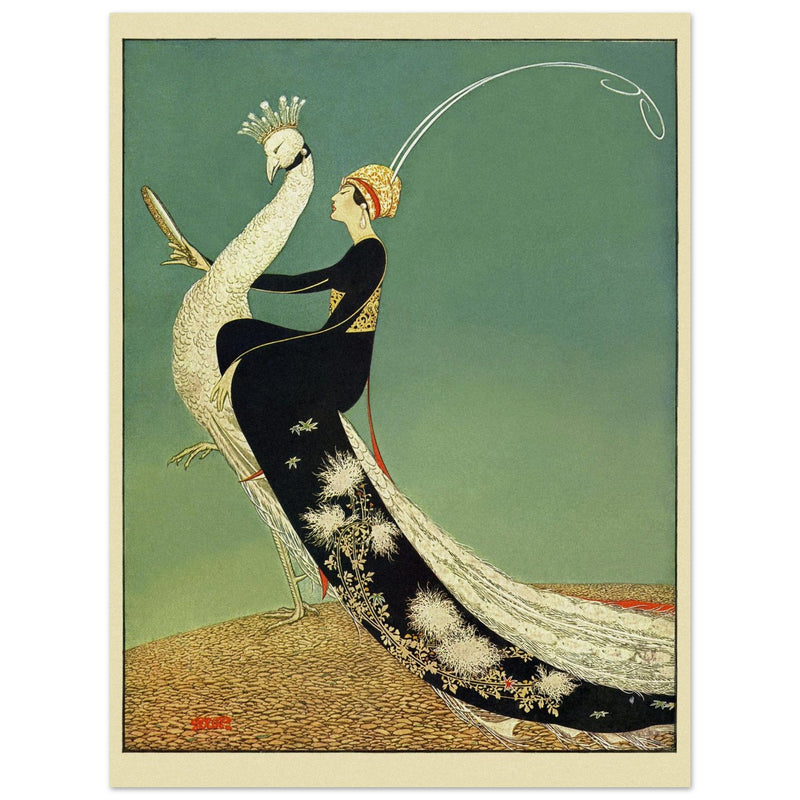 George Wolfe Plank fashion magazine cover of 1918. Woman riding peacock.