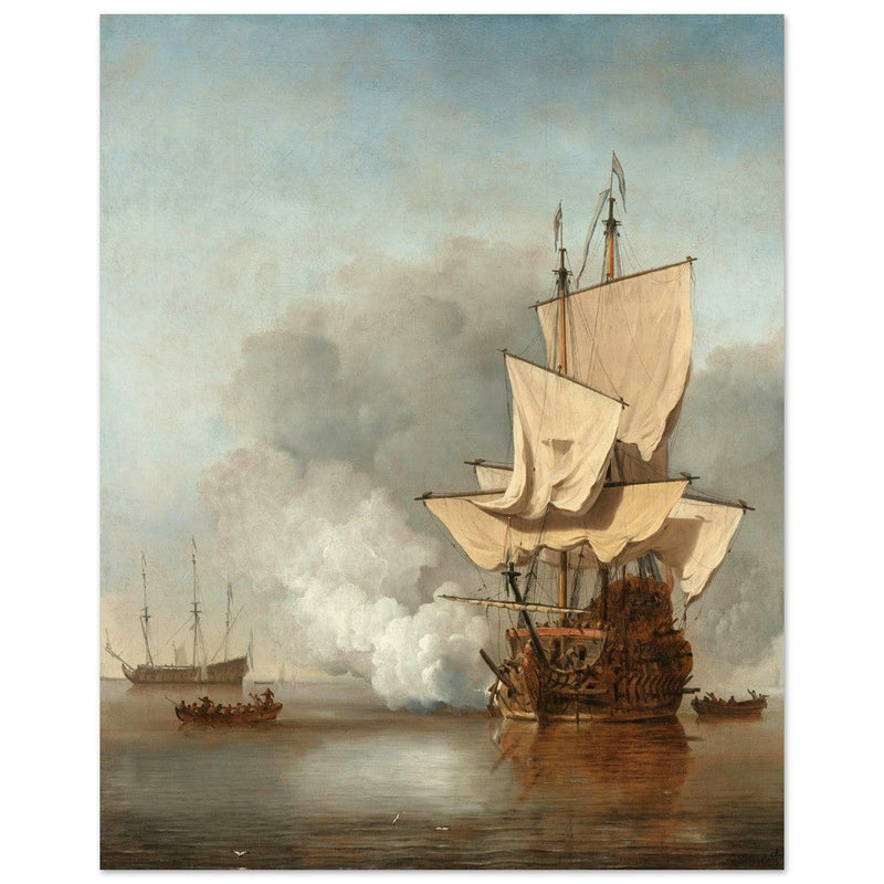 Willem van de Velde the canon shot. Marine painting.